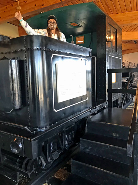 Karen Duquette on the Train in the museum
