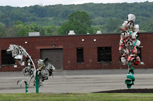 flower art made from road signs