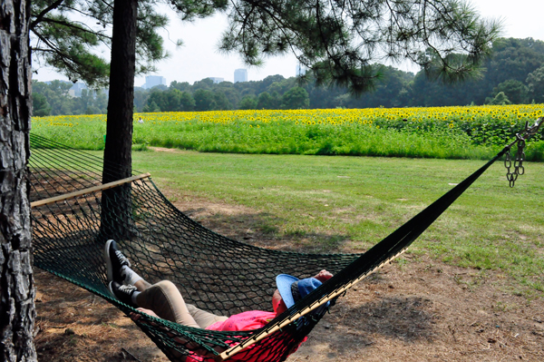 Karen Duquette relaxed in a hammock