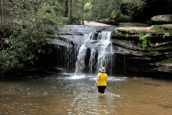 Karen Duquette enjoying the waterfall