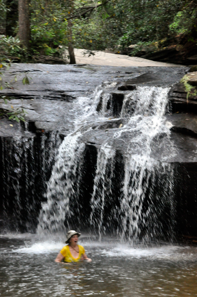 Karen Duquette enjoying the waterfall