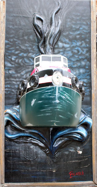 a flat boat painting