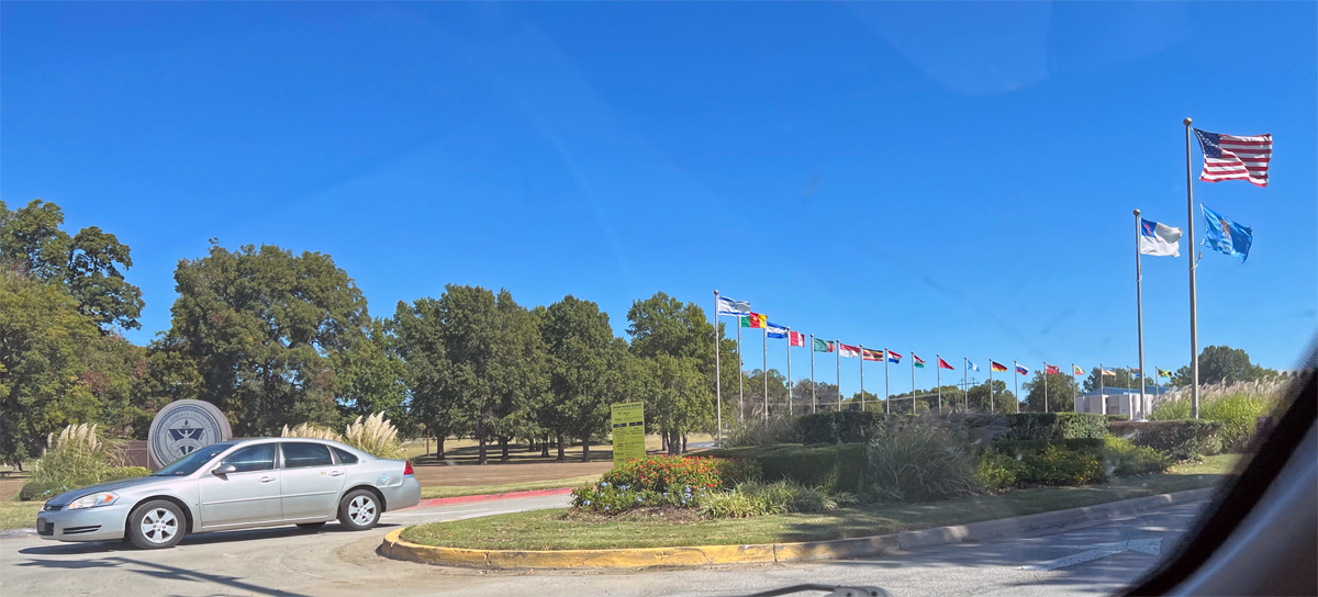 entering Oral Roberts University grounds in OK
