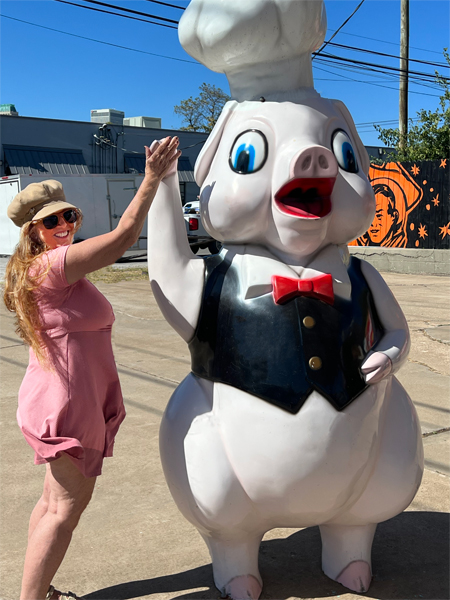 Karen Duquette and a fancy dresssed chef