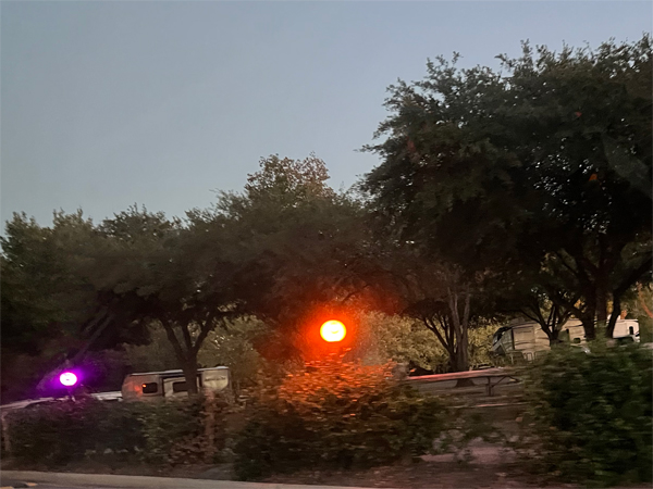 pumpkin lights lit in the evening