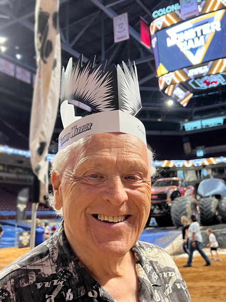 Lee Duquette with a Mohawk Warrior paper hat