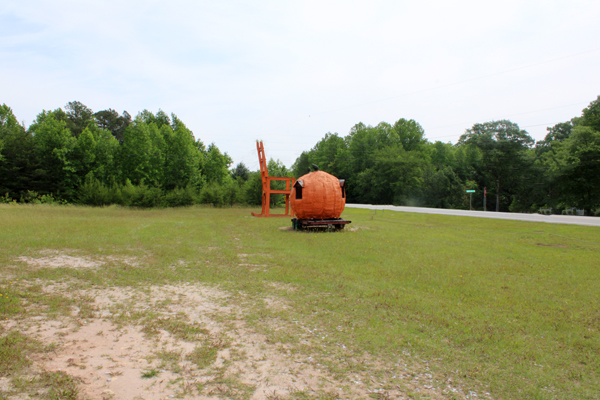 big pumpkin and a giant chair