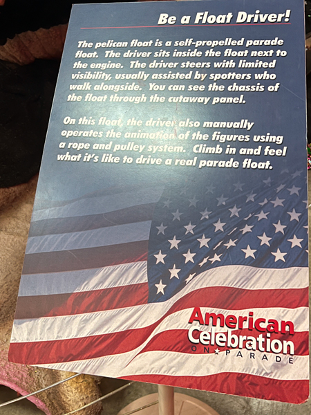 sign about the pelican float