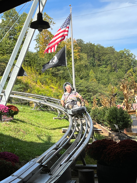 Lee Duquette at the end of the roller coaster