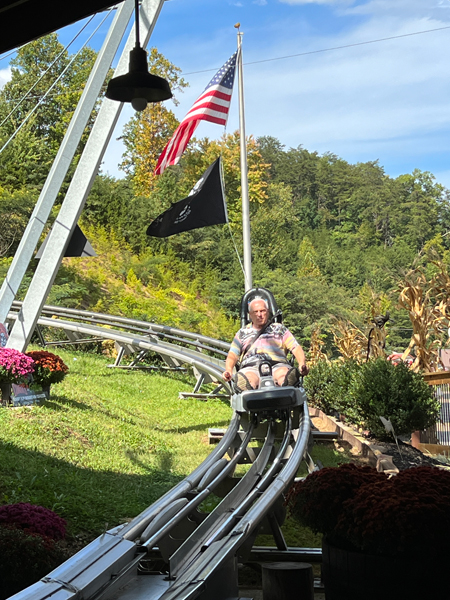 Lee Duquette at the end of the roller coaster