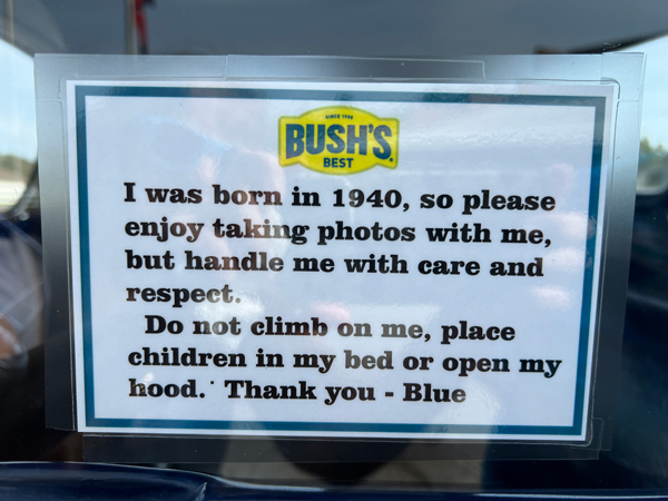 sign about the 1940 truck