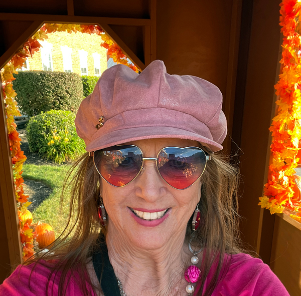Karen Duquette in the pumpkin house