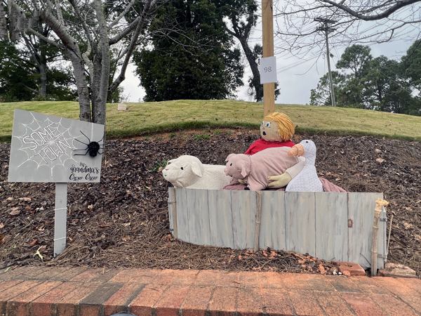 Grandma's Crow Crew scarecrow