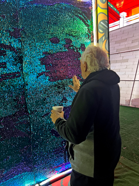 Lee Duquette drawaing on the bead board