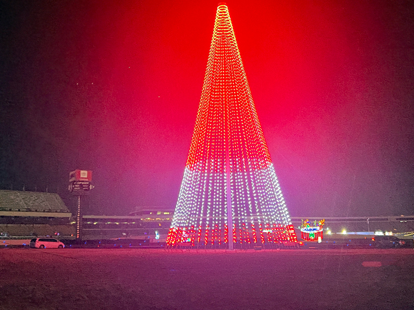 tree with moving red and white lights