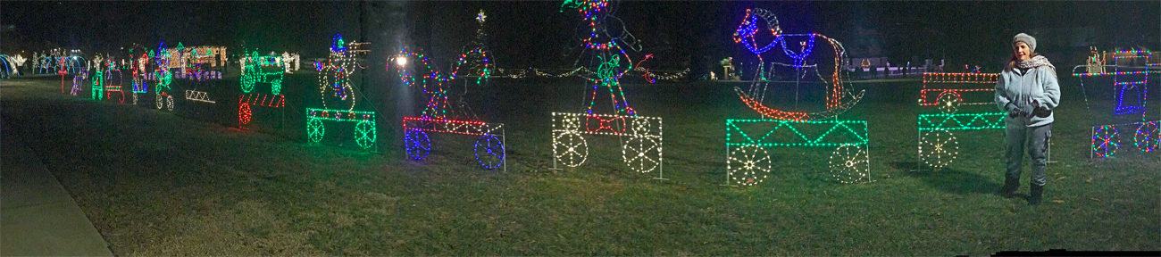 Karen Duquette and a very long train set in lights