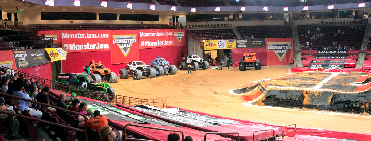 the monster trucks in a line-up