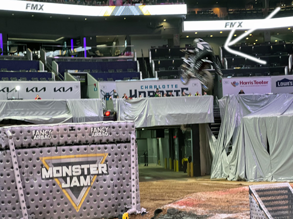 Monster Jam biker high in the air