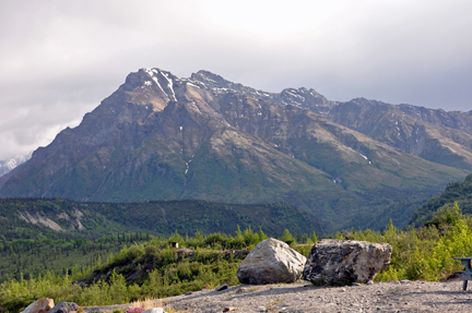 gravel, sand and large boulders that has been deposited by the glacier,