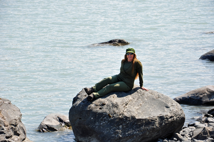 Karen Duquette on a big rock