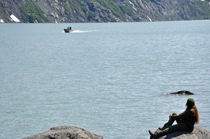 Karen Duquette on a big rock