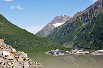 view of Valdez Glacier from the crest of the hill