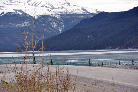 Muncho Lake partially frozen