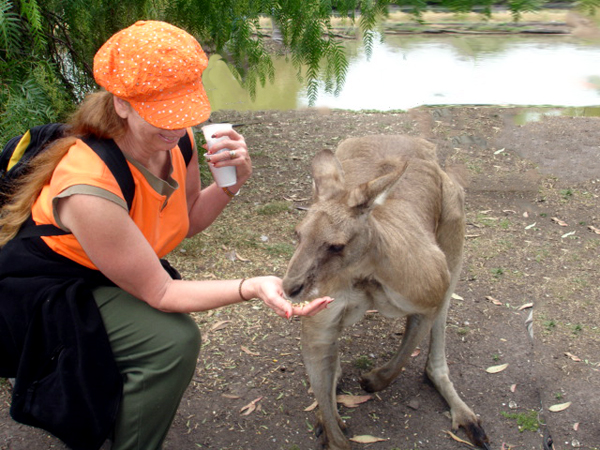 Karen Duquette and a kangaroo
