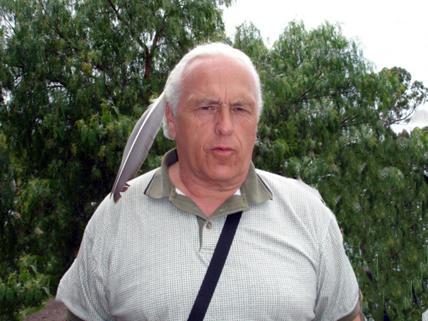 Lee Duquette with a feather in his hair