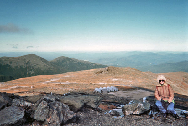 Karen Duquette on the rocks at Mt. Washington