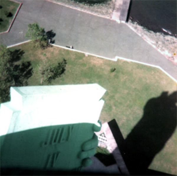 view downward from inside the Statue of Liberty