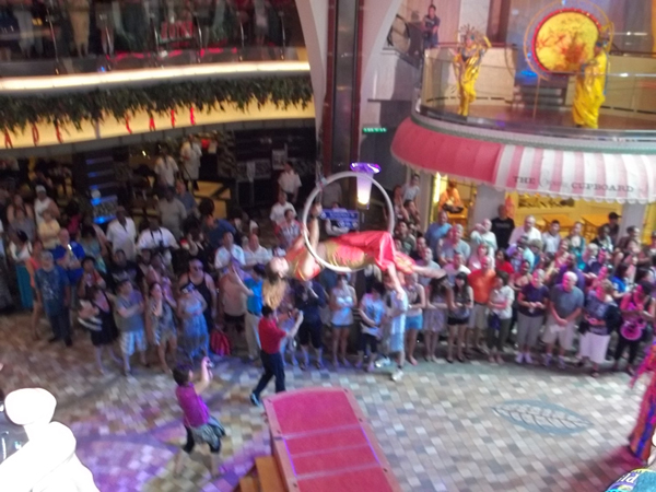 Performing acrobats high above the parade