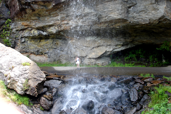 Karen Duquette under Bridal Veil Falls in 2005