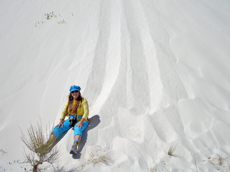 Karen Duquette at the bottom of the sand dune