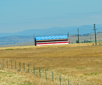 a farm building with a great USA paint job