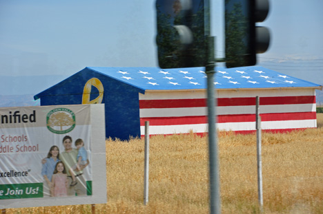 a farm building with a great USA paint job