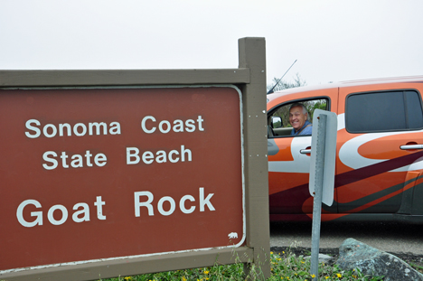 Goat Rock Sign and Lee in MOB