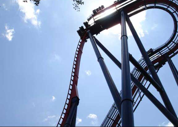 Karen Duquette on roller coaster at Busch Gardens, Tampa